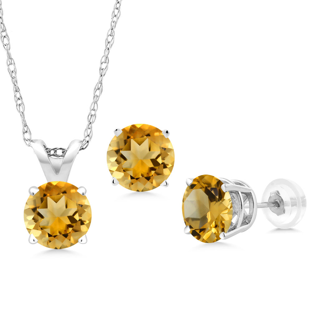 Citrine - November_Pendant Earrings Set in 14K White Gold