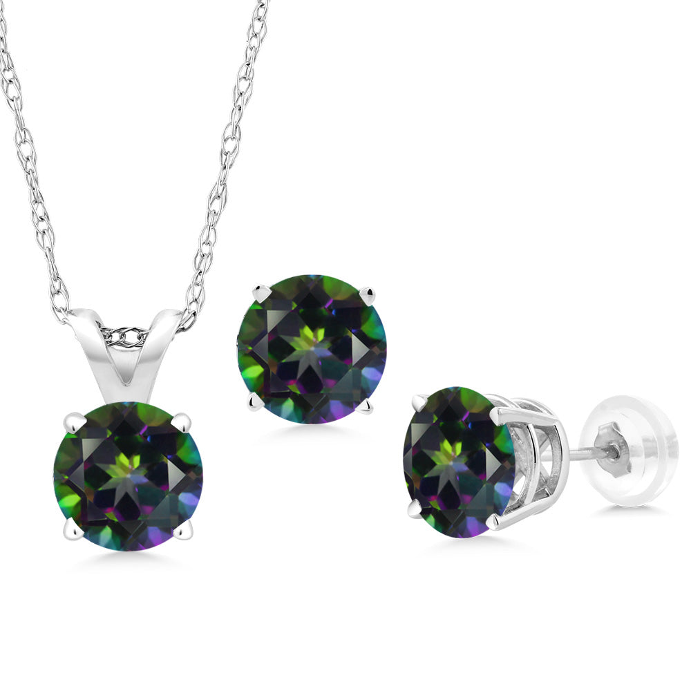 Green Mystic Topaz_Pendant Earrings Set in 14K White Gold