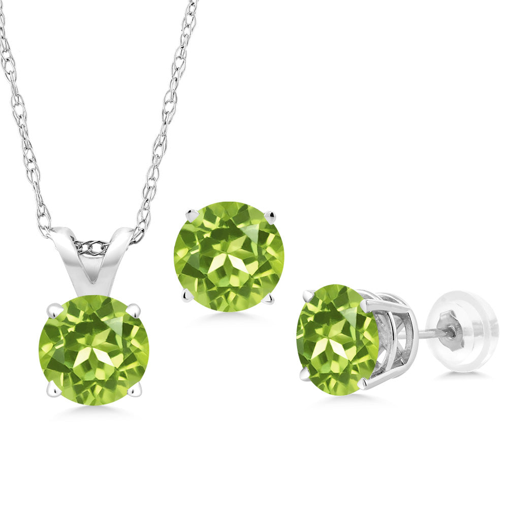 Peridot - August_Pendant Earrings Set in 14K White Gold