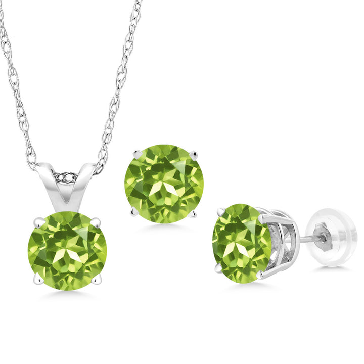 Peridot - August_Pendant Earrings Set in 14K White Gold