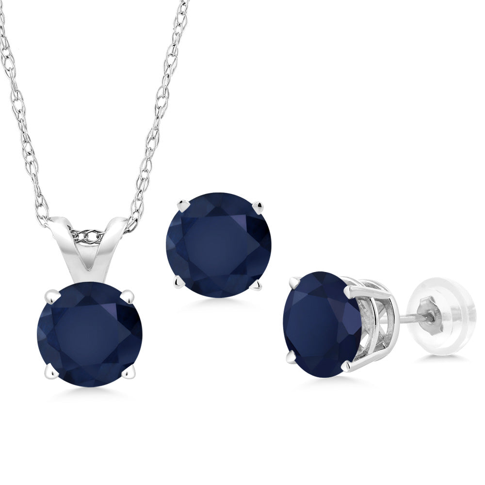 Blue Sapphire - September_Pendant Earrings Set in 14K White Gold