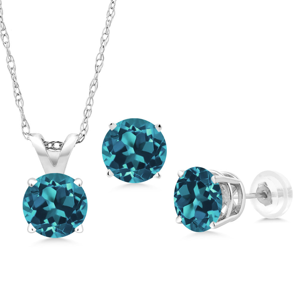London Blue Topaz - November_Pendant Earrings Set in 14K White Gold
