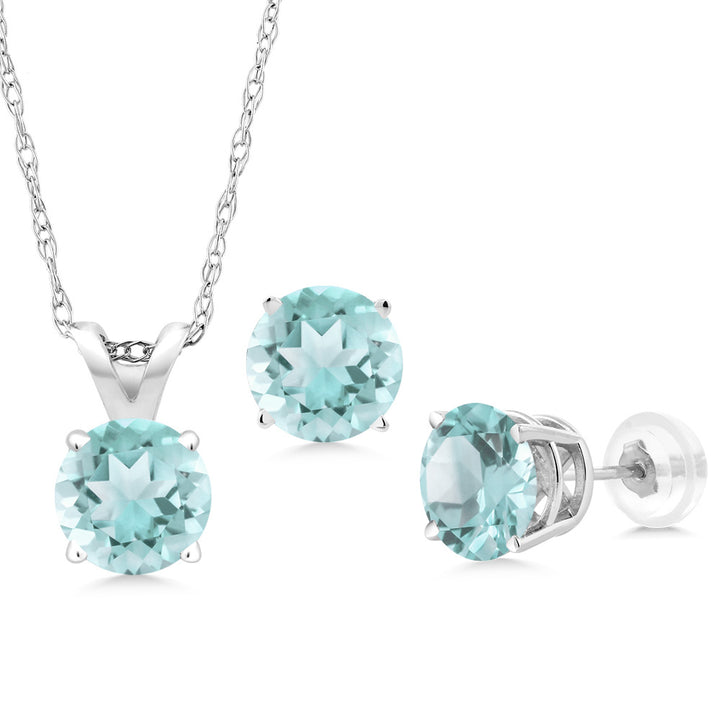 Sky Blue Topaz - November_Pendant Earrings Set in 14K White Gold