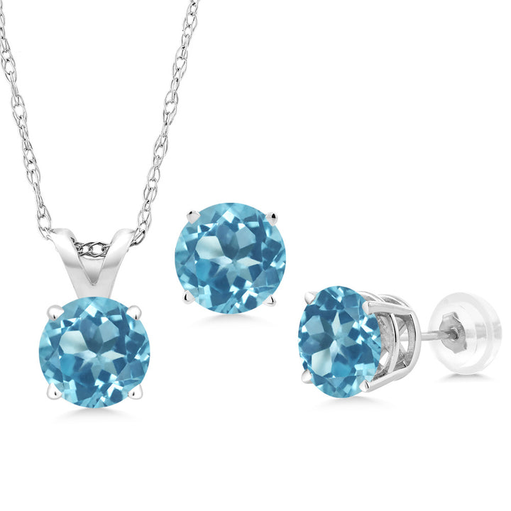 Swiss Blue Topaz - November_Pendant Earrings Set in 14K White Gold