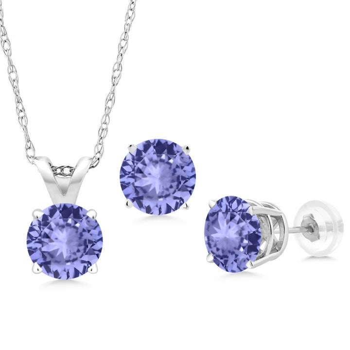 Tanzanite - December_Pendant Earrings Set in 14K White Gold