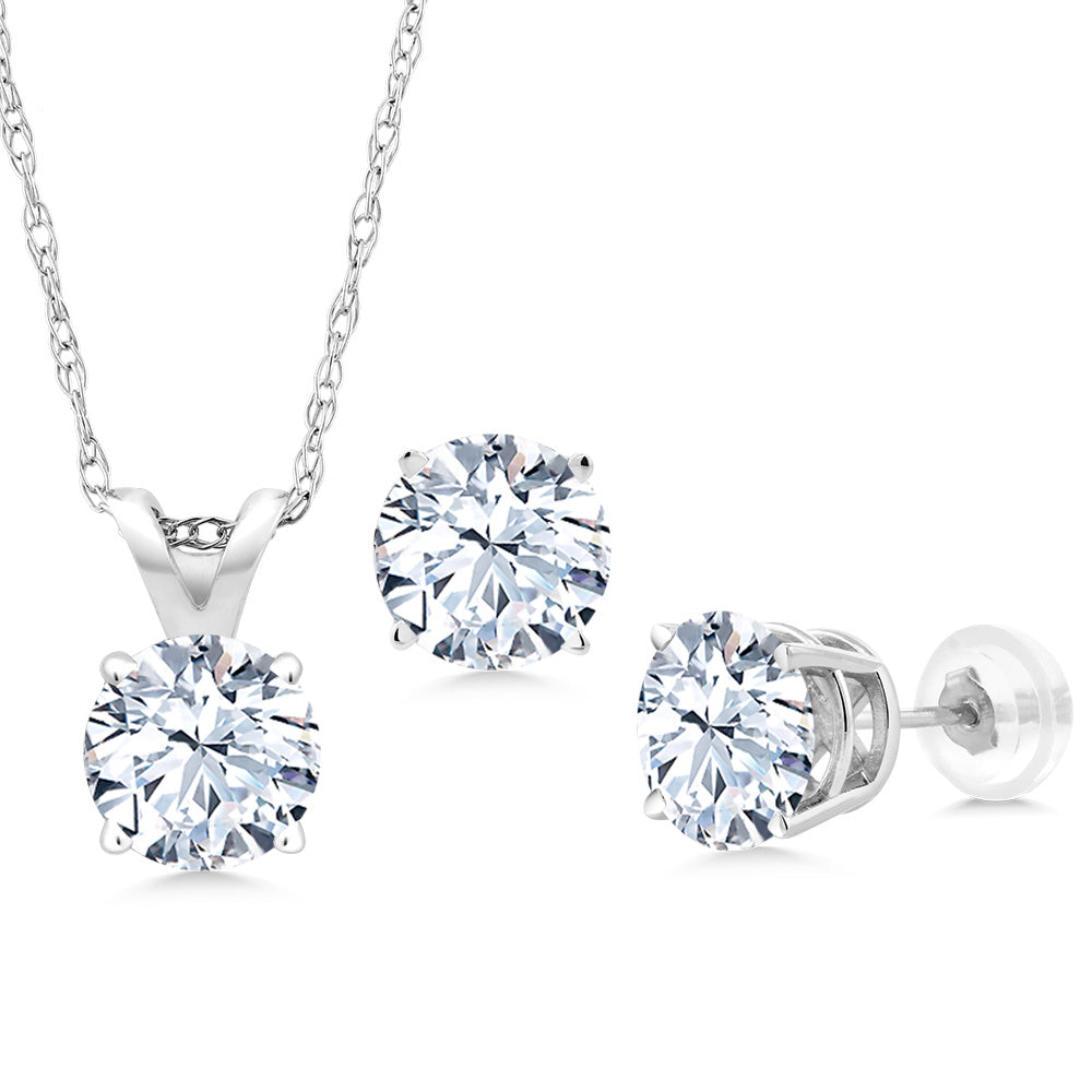 White Created Sapphire - September_Pendant Earrings Set in 14K White Gold