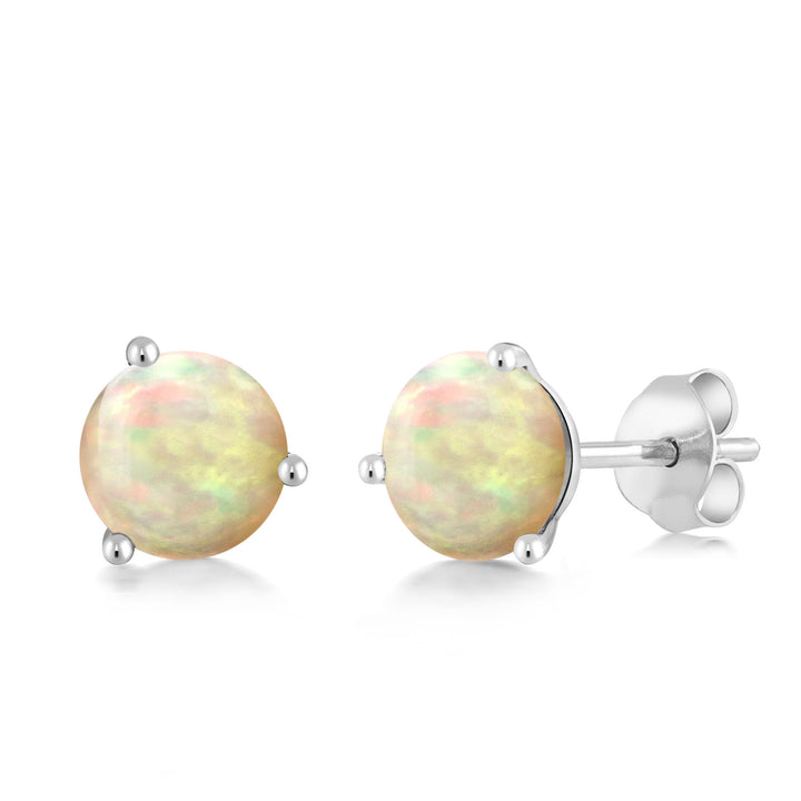 Ethiopian Opal-Cabochon - October_Earrings in 18K White Gold