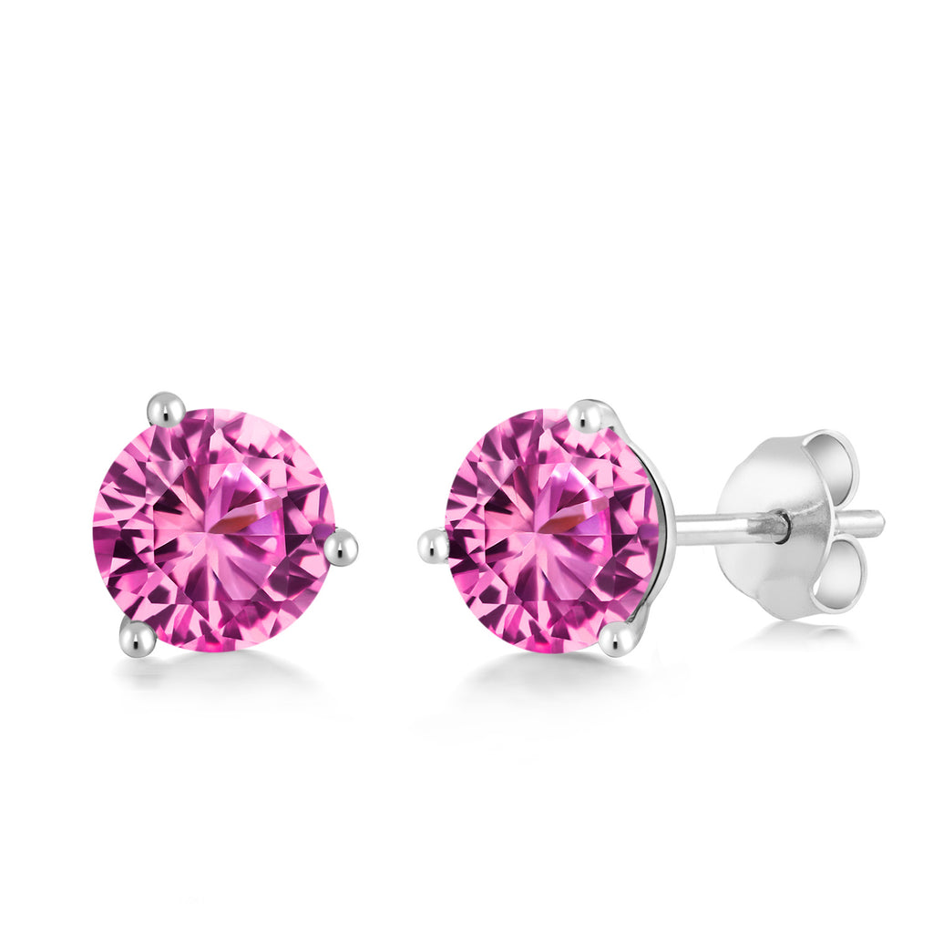 Pink Created Sapphire - September_Earrings in 18K White Gold
