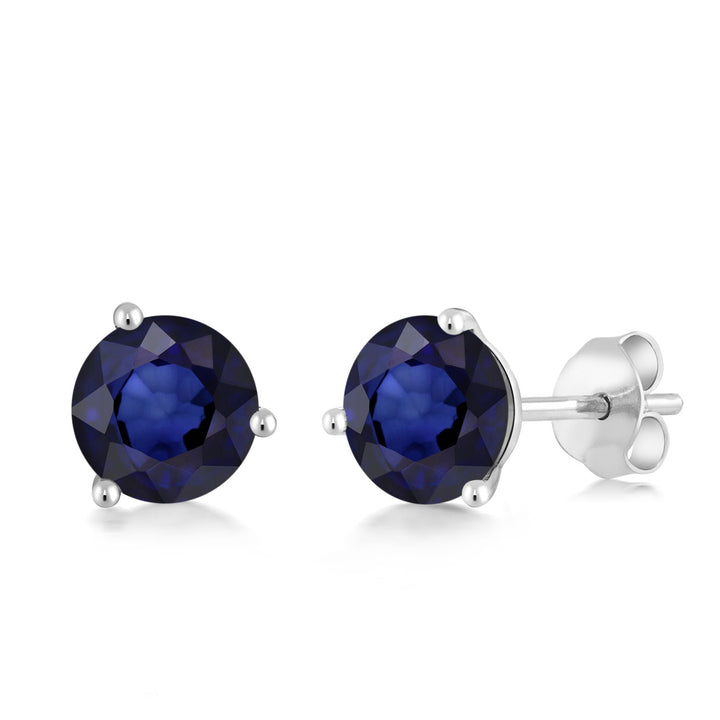 18K White Gold Blue Sapphire 3-Prong Stud Earrings For Women Men (1.00 Cttw, Gemstone September Birthstone, Round 5MM)