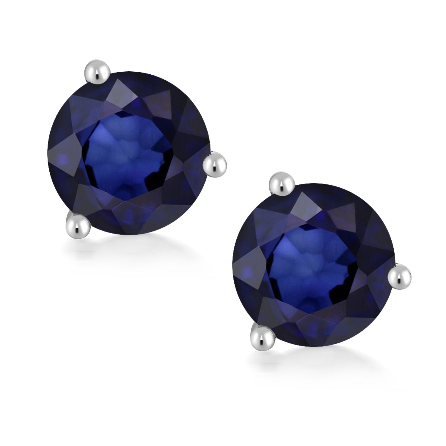 18K White Gold Blue Sapphire 3-Prong Stud Earrings For Women Men (1.00 Cttw, Gemstone September Birthstone, Round 5MM)