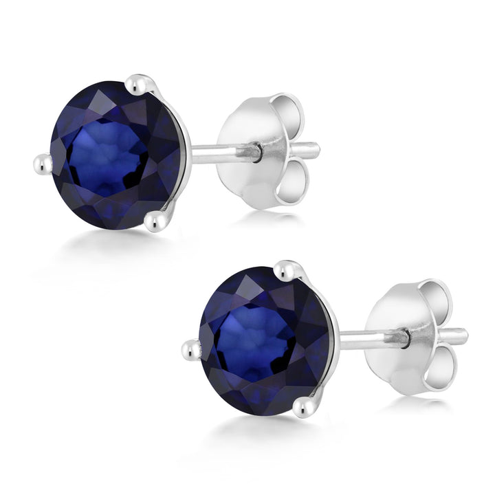 18K White Gold Blue Sapphire 3-Prong Stud Earrings For Women Men (1.00 Cttw, Gemstone September Birthstone, Round 5MM)