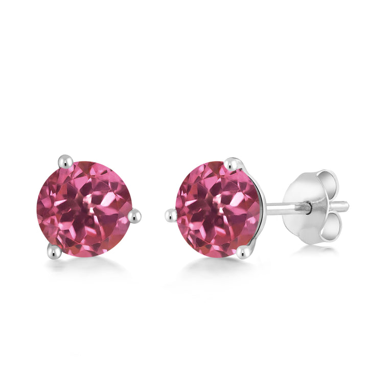 18K White Gold Gemstone Birthstone 3-Prong Stud Earrings For Women Men | Round 5MM | Fine Jewelry Gift for Her Him Mom Dad Wife Husband