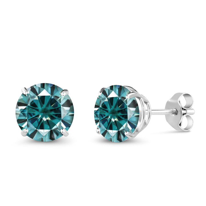 Blue Moissanite_Earrings in 18K White Gold
