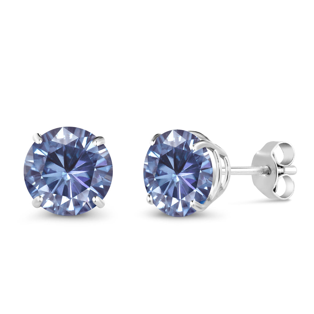 Persian Blue Moissanite - April_Earrings in 18K White Gold
