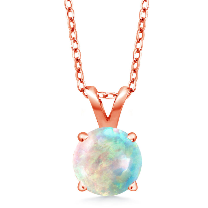 White Simulated Opal-Cabochon - October_Pendant in 925 Rose Gold Plated Silver