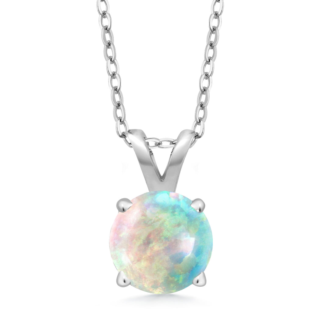 White Opal-Cabochon - October_Pendant in 925 Sterling Silver