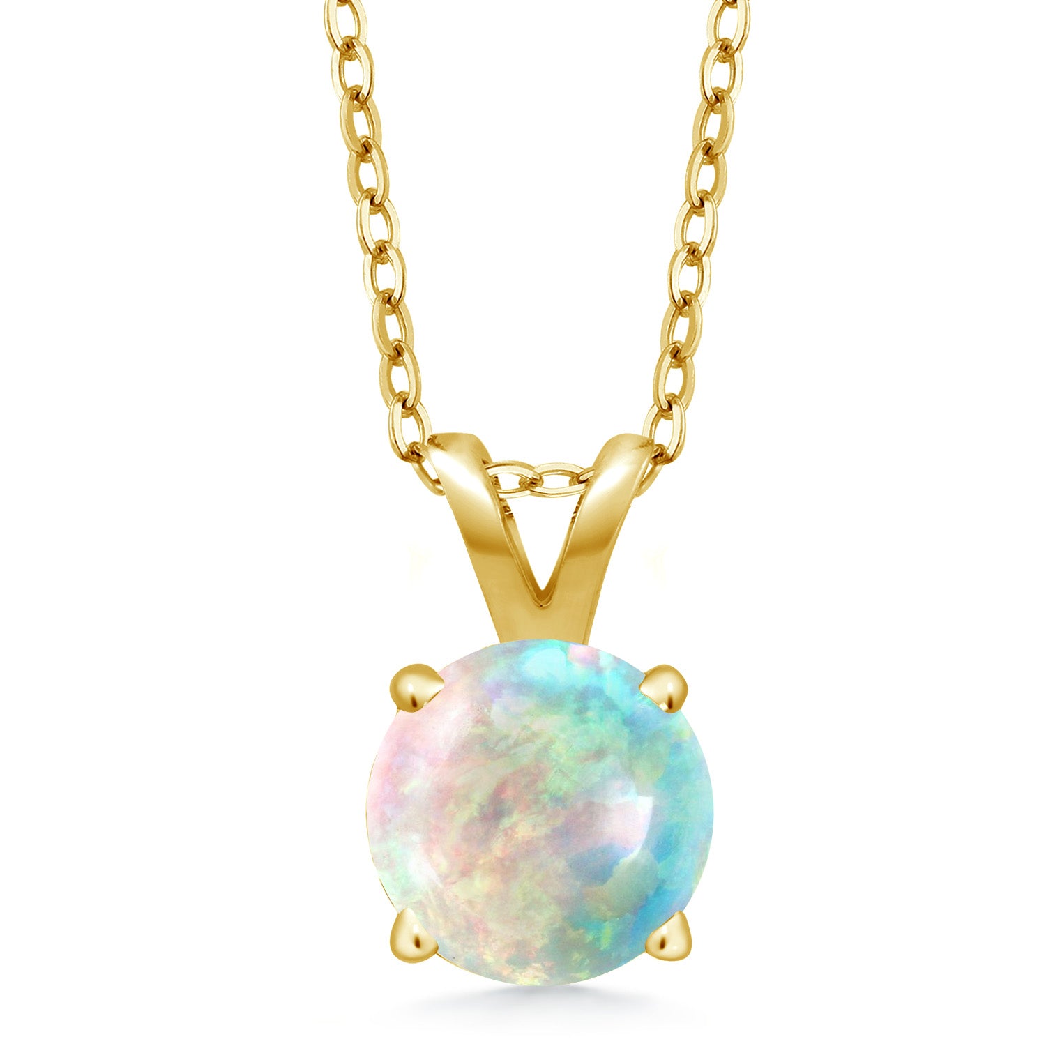 White Simulated Opal-Cabochon - October_Pendant in 925 Yellow Gold Plated Silver