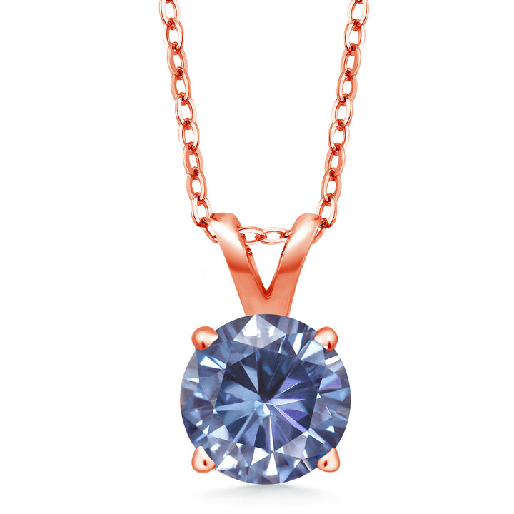 Persian Blue Moissanite - April_Pendant in 925 Rose Gold Plated Silver