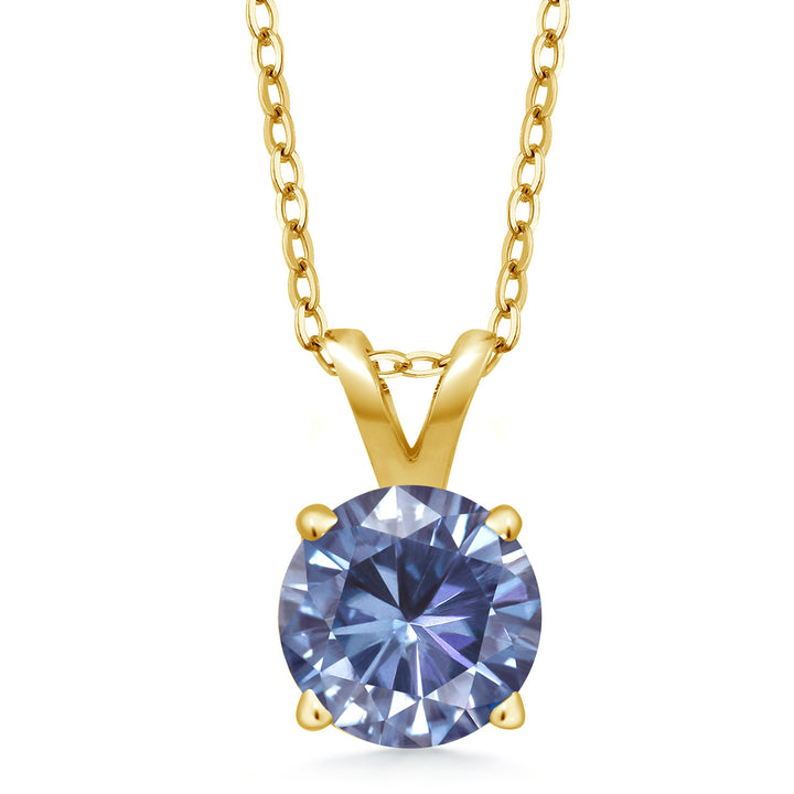 Persian Blue Moissanite - April_Pendant in 925 Yellow Gold Plated Silver