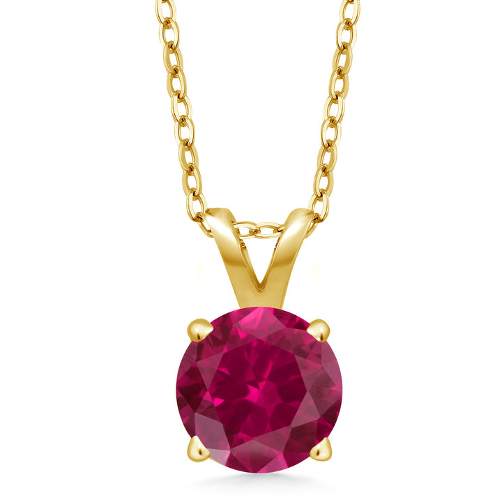 Created Ruby - July_Pendant in 925 Yellow Gold Plated Silver