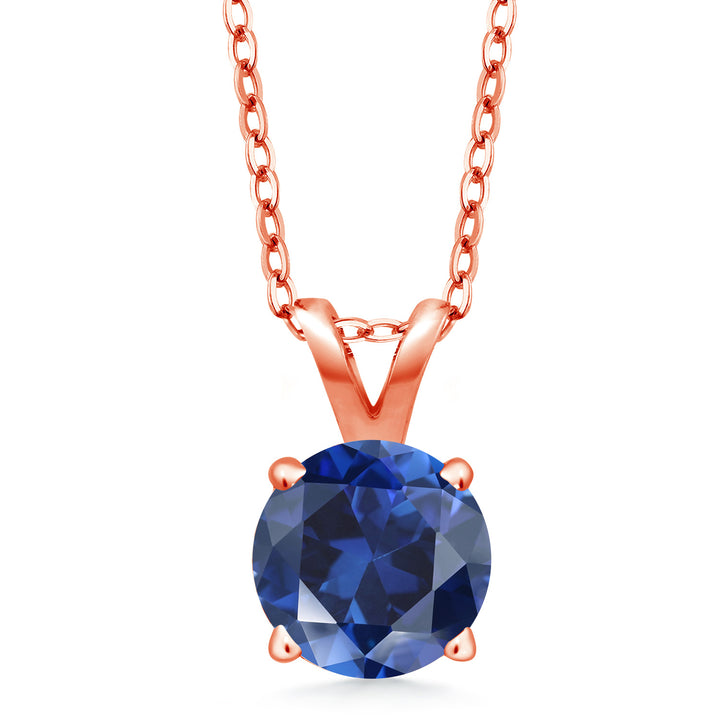 Blue Created Sapphire - September_Pendant in 925 Rose Gold Plated Silver