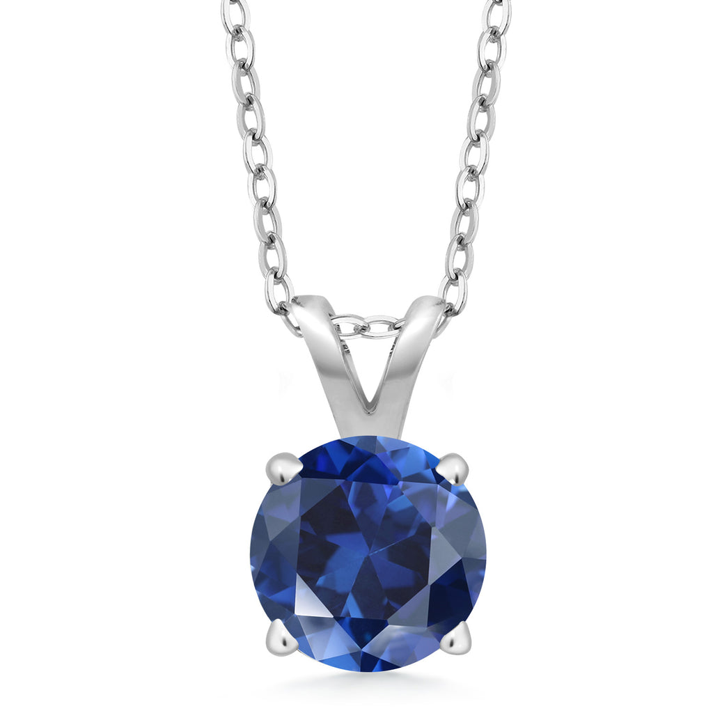 Blue Created Sapphire - September_Pendant in 925 Sterling Silver