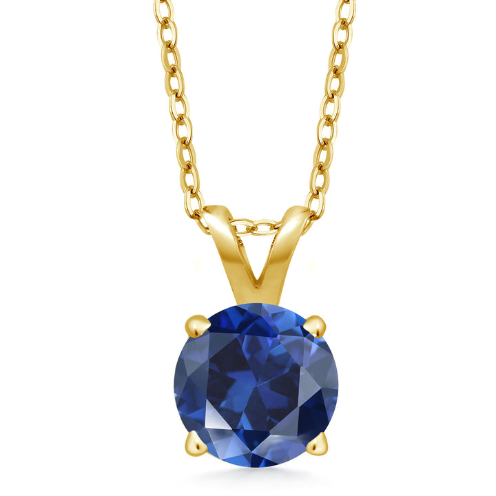 Created Sapphire - September_Pendant in 925 Yellow Gold Plated Silver