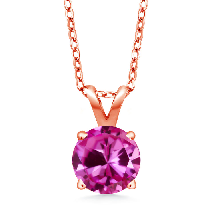 Pink Created Sapphire - September_Pendant in 925 Rose Gold Plated Silver