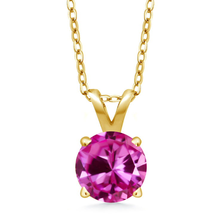 Pink Created Sapphire - September_Pendant in 925 Yellow Gold Plated Silver