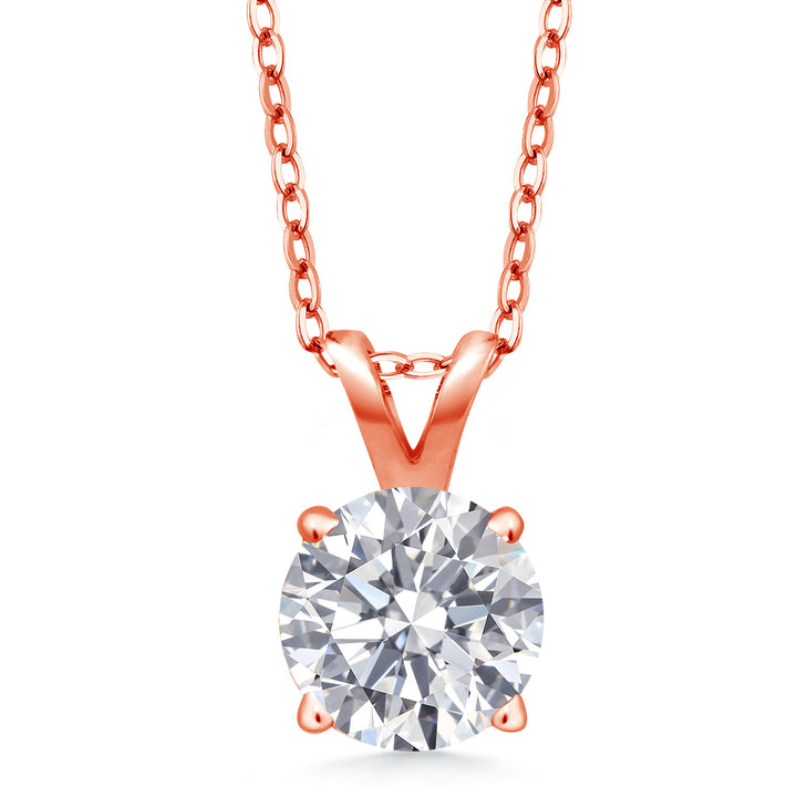 18K Rose Gold Plated Silver E - F Lab Grown Diamond Pendant Necklace for Women | 0.74 Cttw | Gemstone April Birthstone | Round 6MM | With 18 Inch Chain