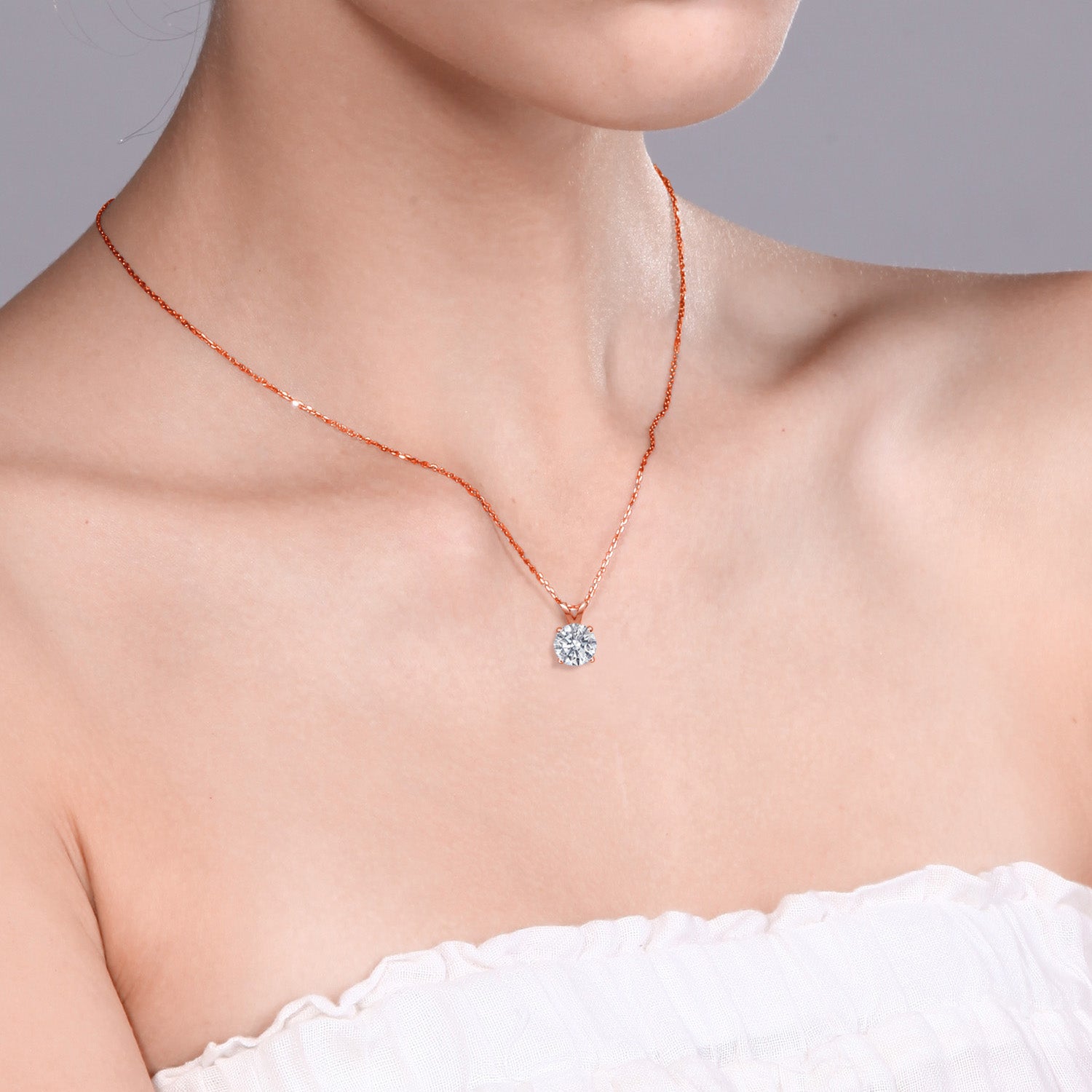 18K Rose Gold Plated Silver E - F Lab Grown Diamond Pendant Necklace for Women | 0.74 Cttw | Gemstone April Birthstone | Round 6MM | With 18 Inch Chain