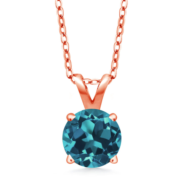 London Blue Topaz - November_Pendant in 925 Rose Gold Plated Silver