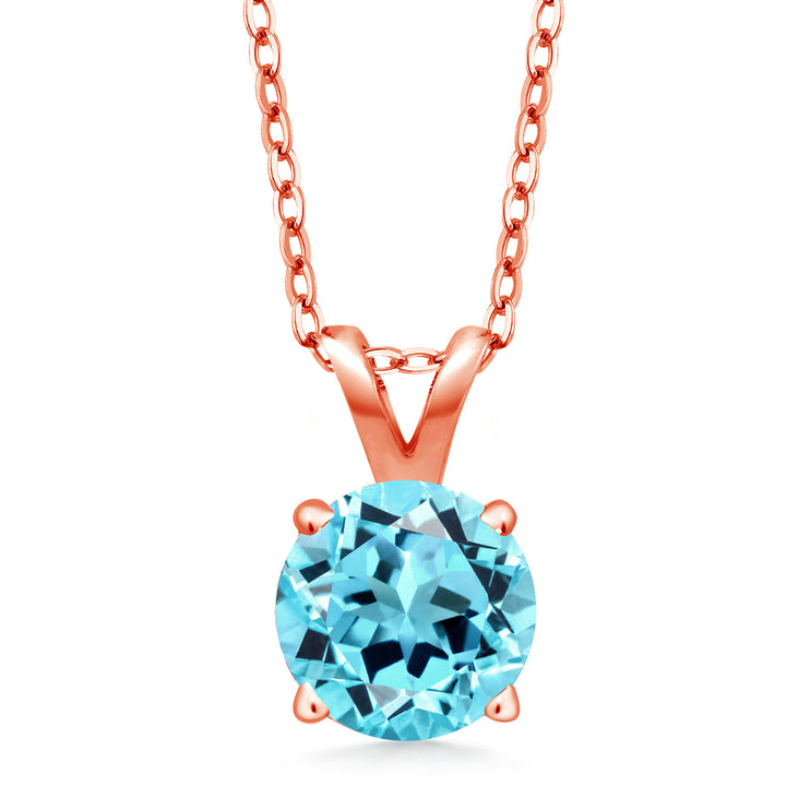 Swiss Blue Topaz - November_Pendant in 925 Rose Gold Plated Silver