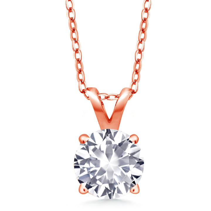 White Created Sapphire - September_Pendant in 925 Rose Gold Plated Silver