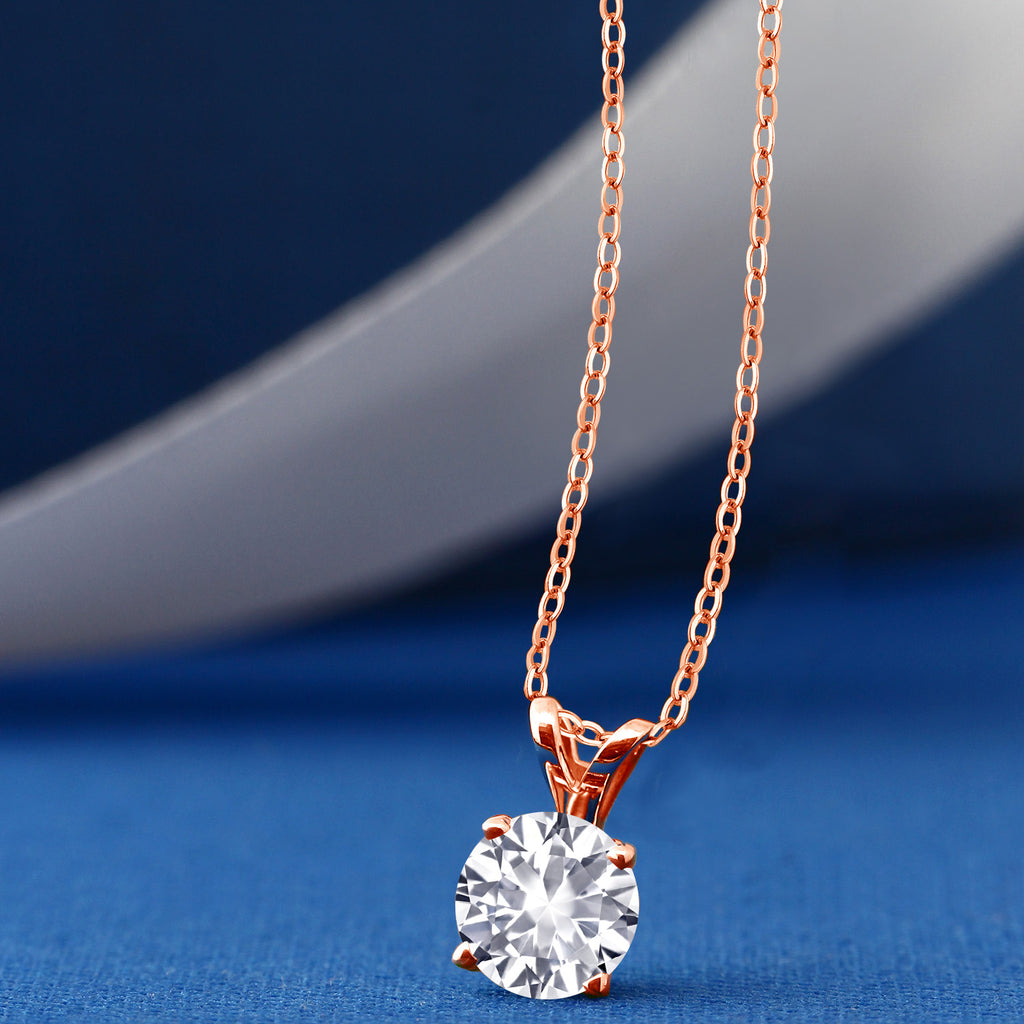 White Created Sapphire - September_Pendant in 925 Rose Gold Plated Silver