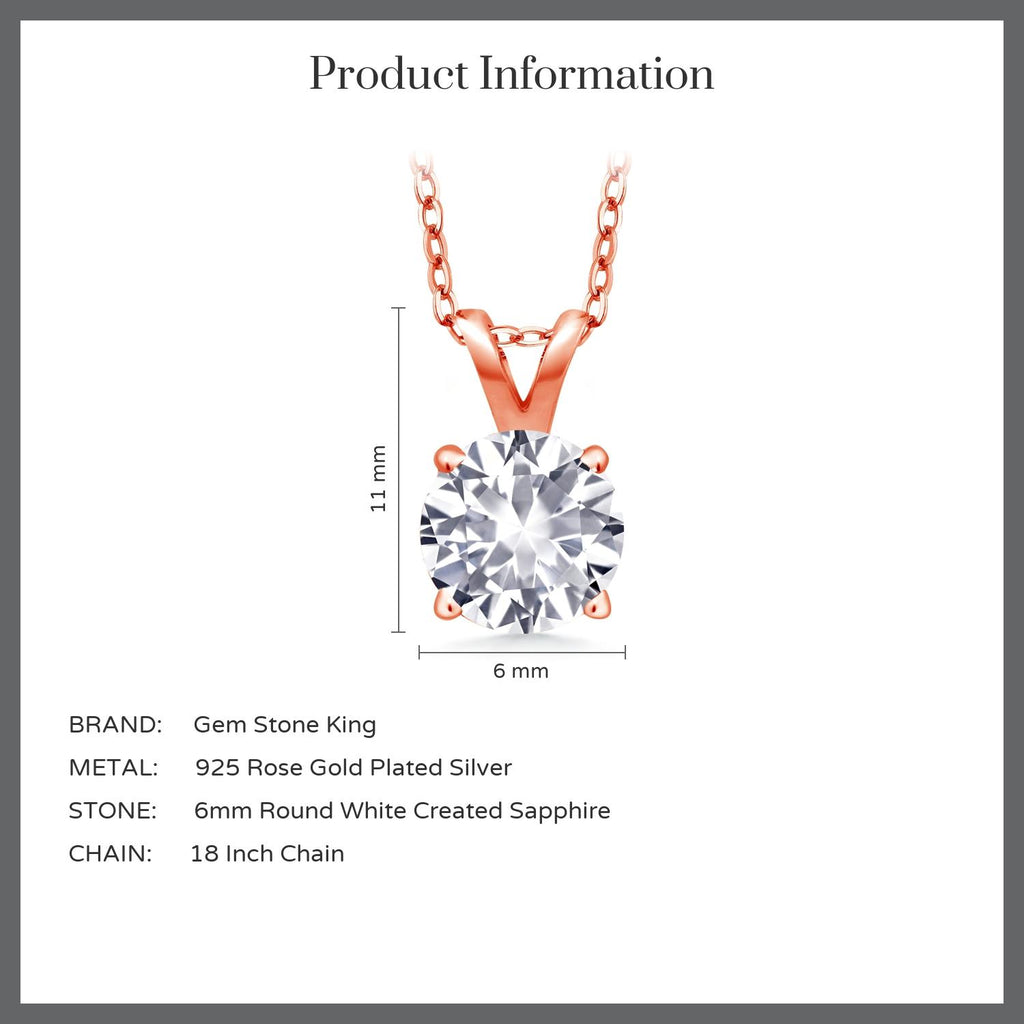 White Created Sapphire - September_Pendant in 925 Rose Gold Plated Silver