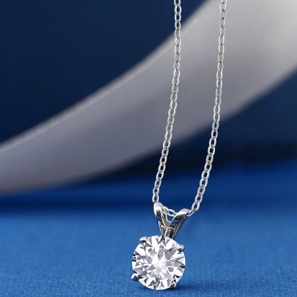 White Created Sapphire - September_Pendant in 925 Sterling Silver