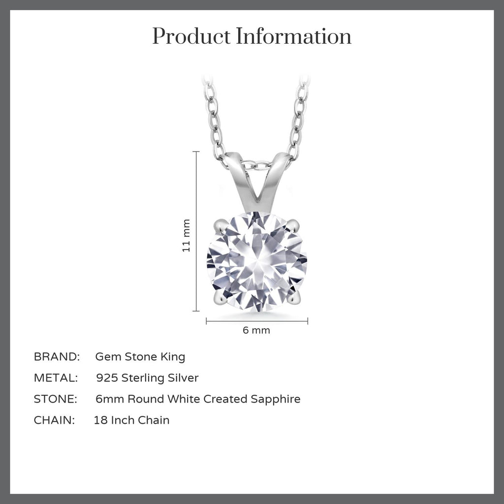 White Created Sapphire - September_Pendant in 925 Sterling Silver