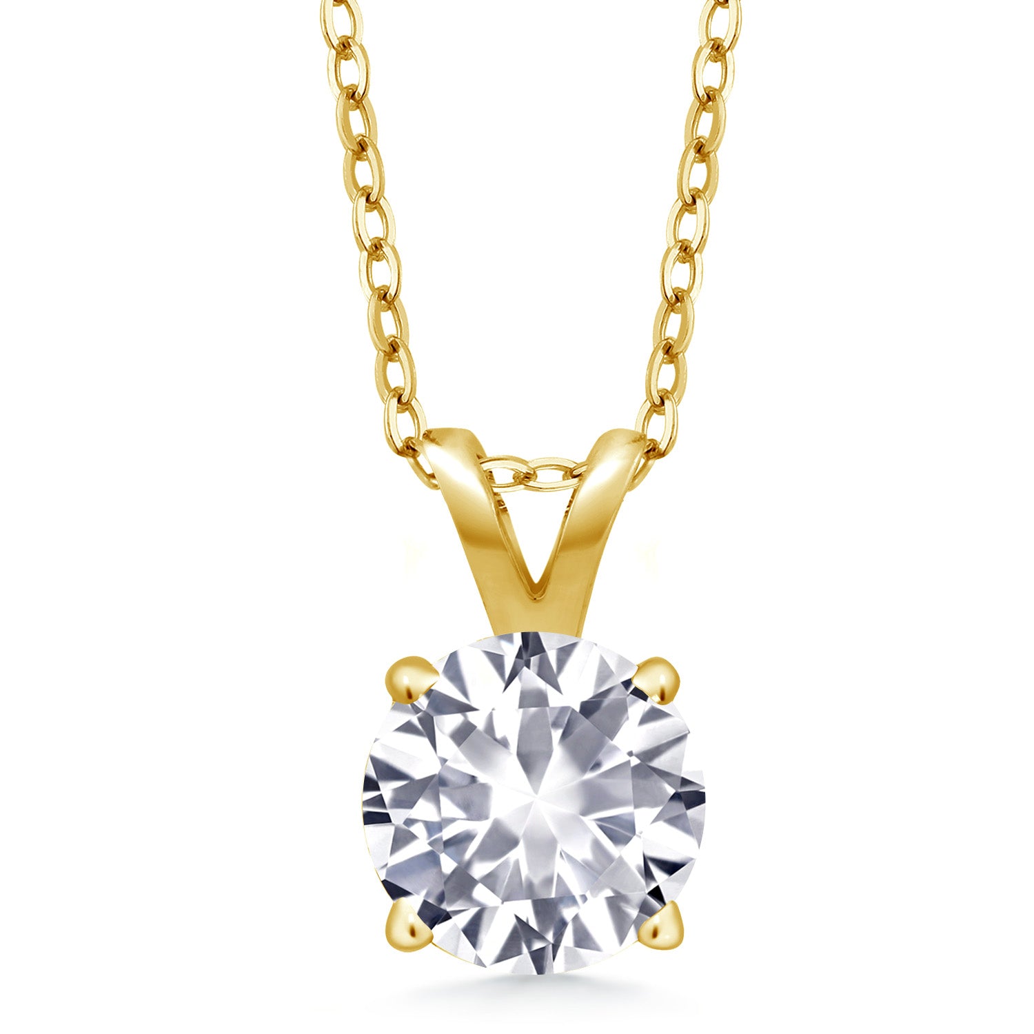 White Created Sapphire - September_Pendant in 925 Yellow Gold Plated Silver