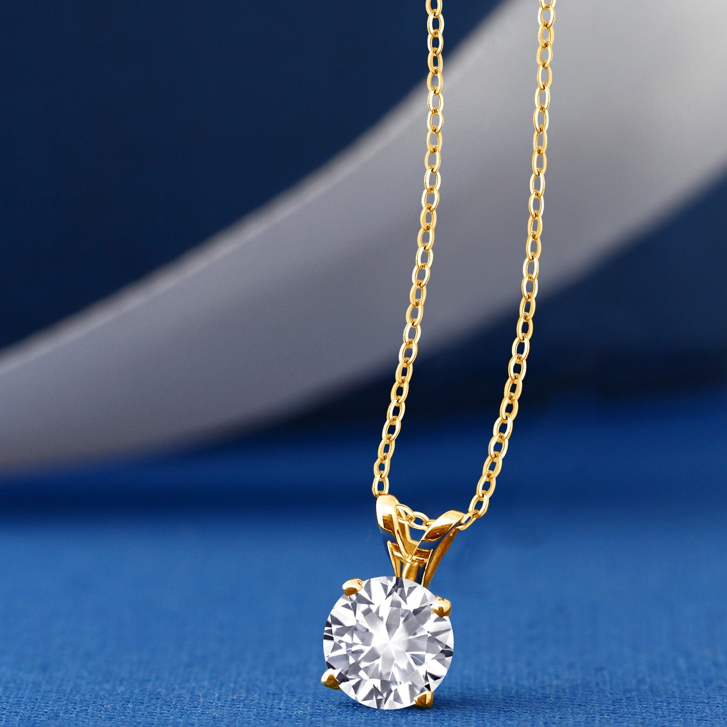 White Created Sapphire - September_Pendant in 925 Yellow Gold Plated Silver
