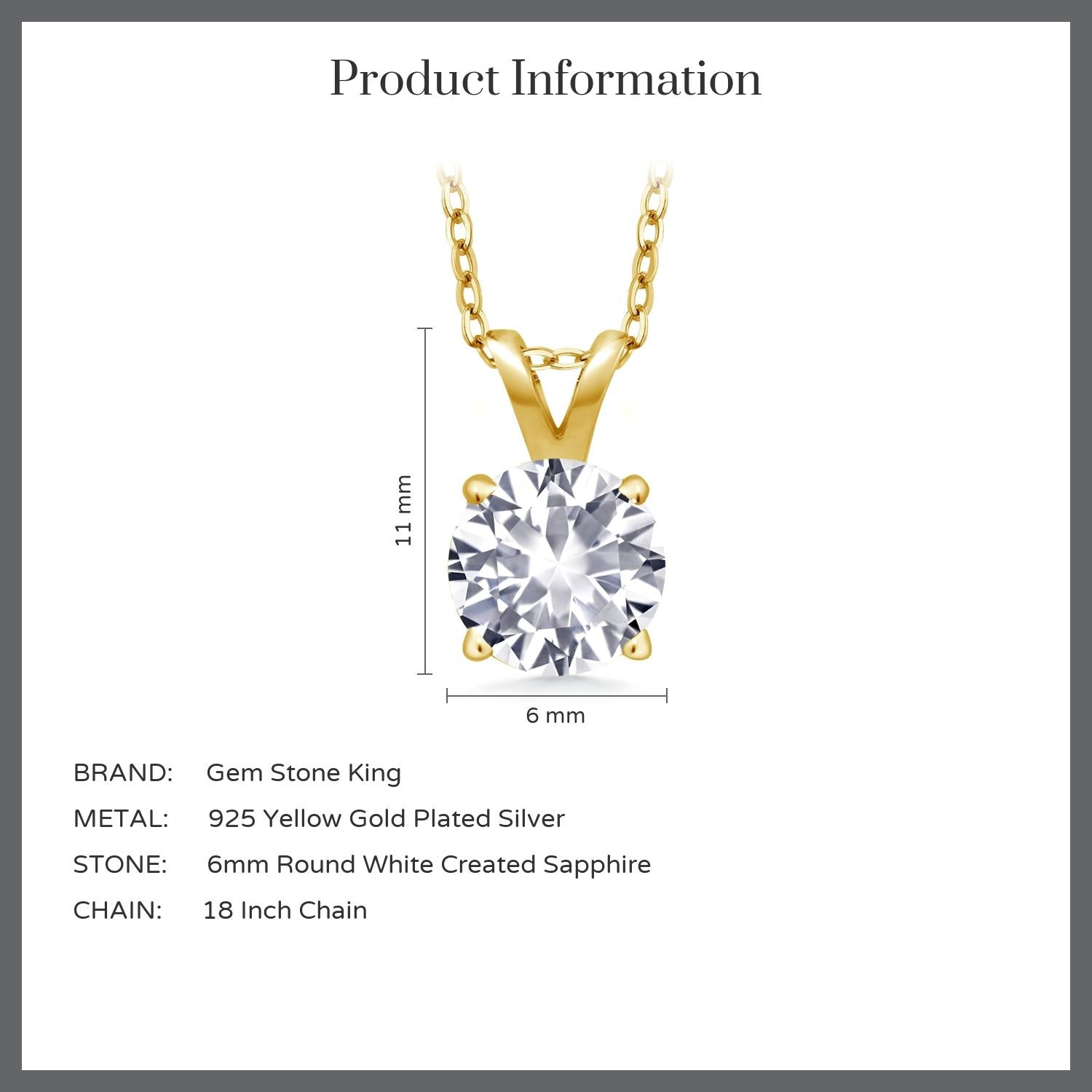 White Created Sapphire - September_Pendant in 925 Yellow Gold Plated Silver