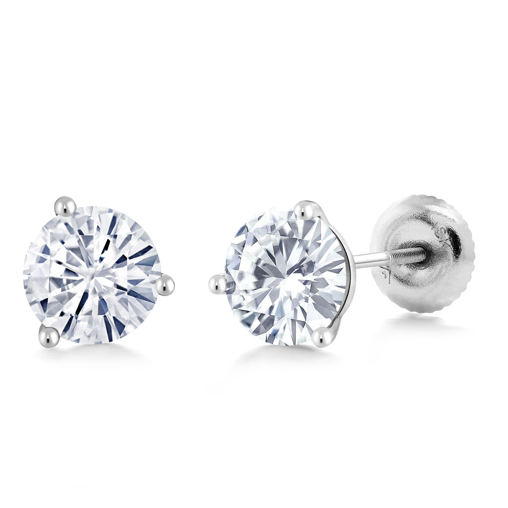 Moissanite - April_18K White Gold 5MM Round Gemstone Birthstone 3 Prong Martini Screw Back Stud Earrings | Gold Earrings For Women Men