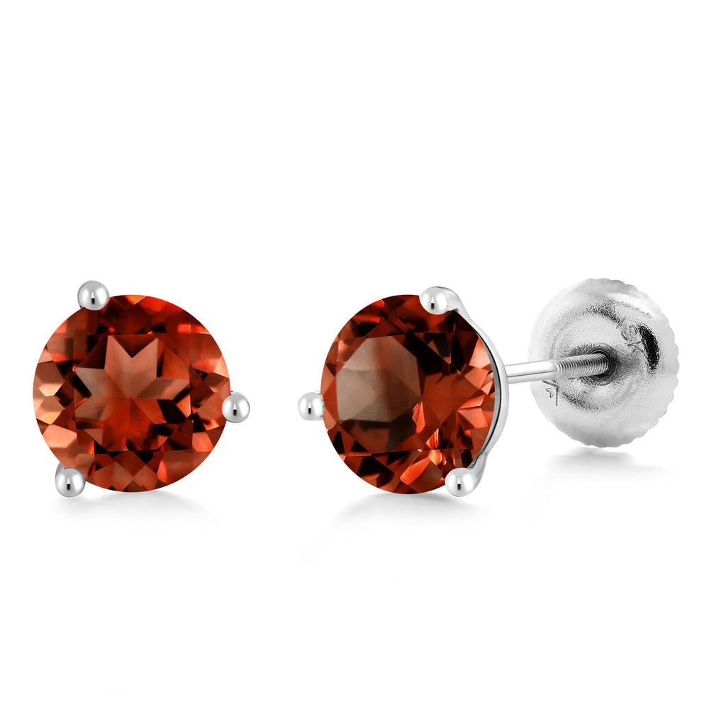 Garnet - January_18K White Gold 5MM Round Gemstone Birthstone 3 Prong Martini Screw Back Stud Earrings | Gold Earrings For Women Men