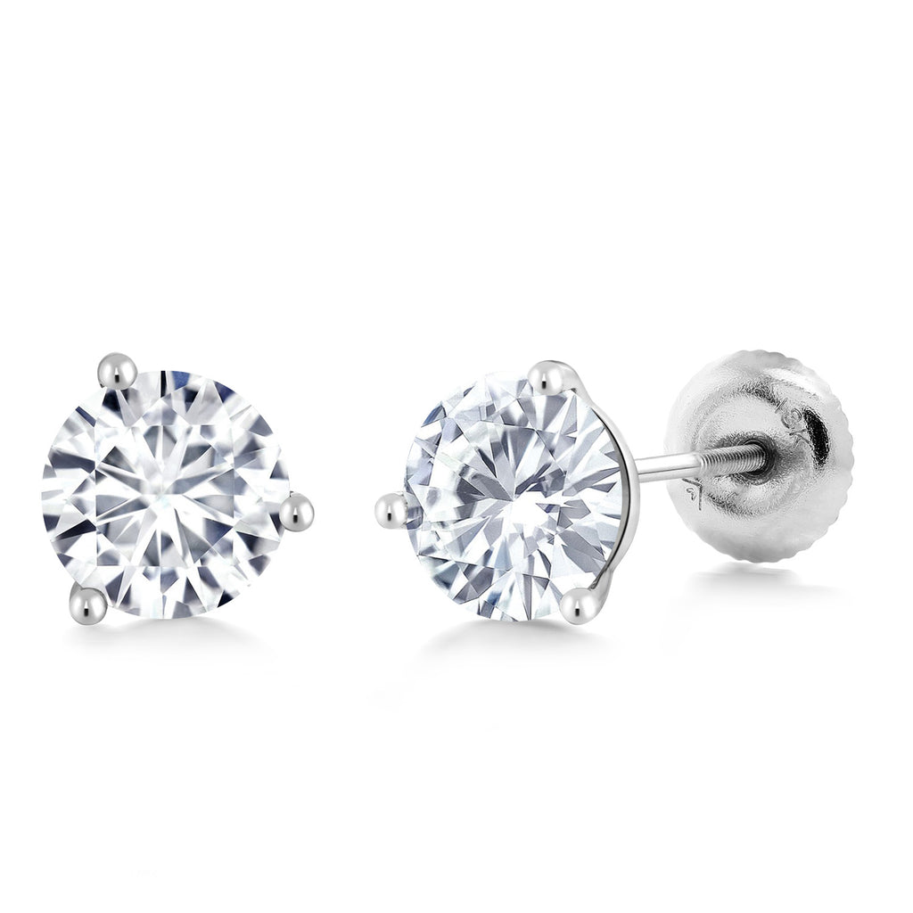 White Lab Grown Diamond_18K White Gold 5MM Round Gemstone Birthstone 3 Prong Martini Screw Back Stud Earrings | Gold Earrings For Women Men