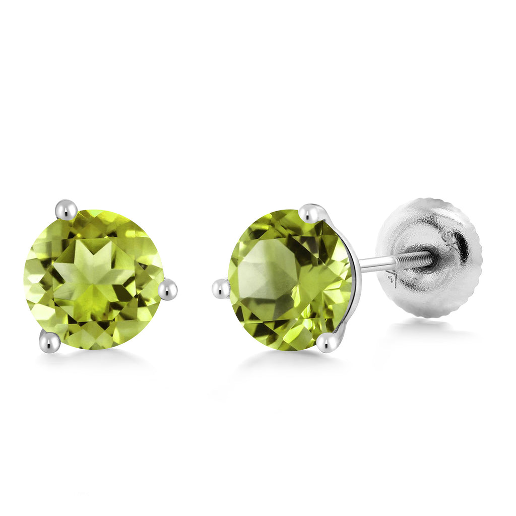 Peridot - August_18K White Gold 5MM Round Gemstone Birthstone 3 Prong Martini Screw Back Stud Earrings | Gold Earrings For Women Men