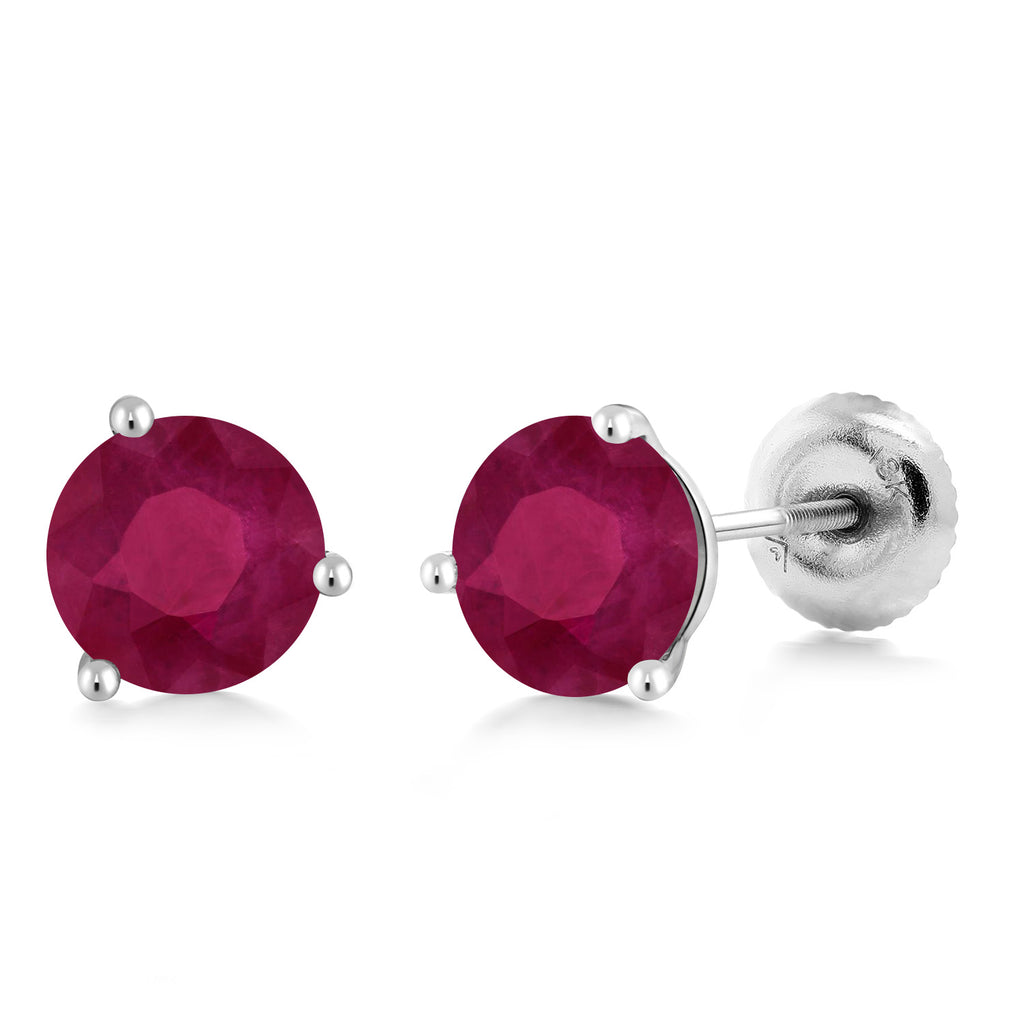 Ruby - July_18K White Gold 5MM Round Gemstone Birthstone 3 Prong Martini Screw Back Stud Earrings | Gold Earrings For Women Men