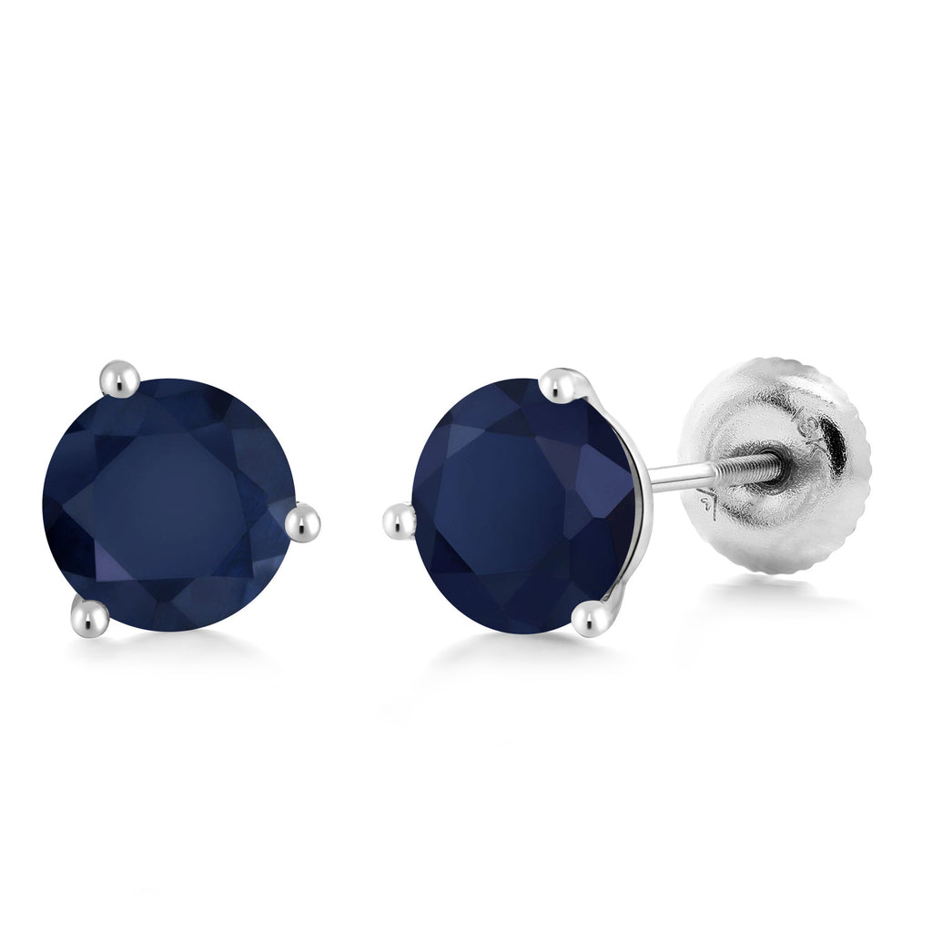 Sapphire - September_18K White Gold 5MM Round Gemstone Birthstone 3 Prong Martini Screw Back Stud Earrings | Gold Earrings For Women Men
