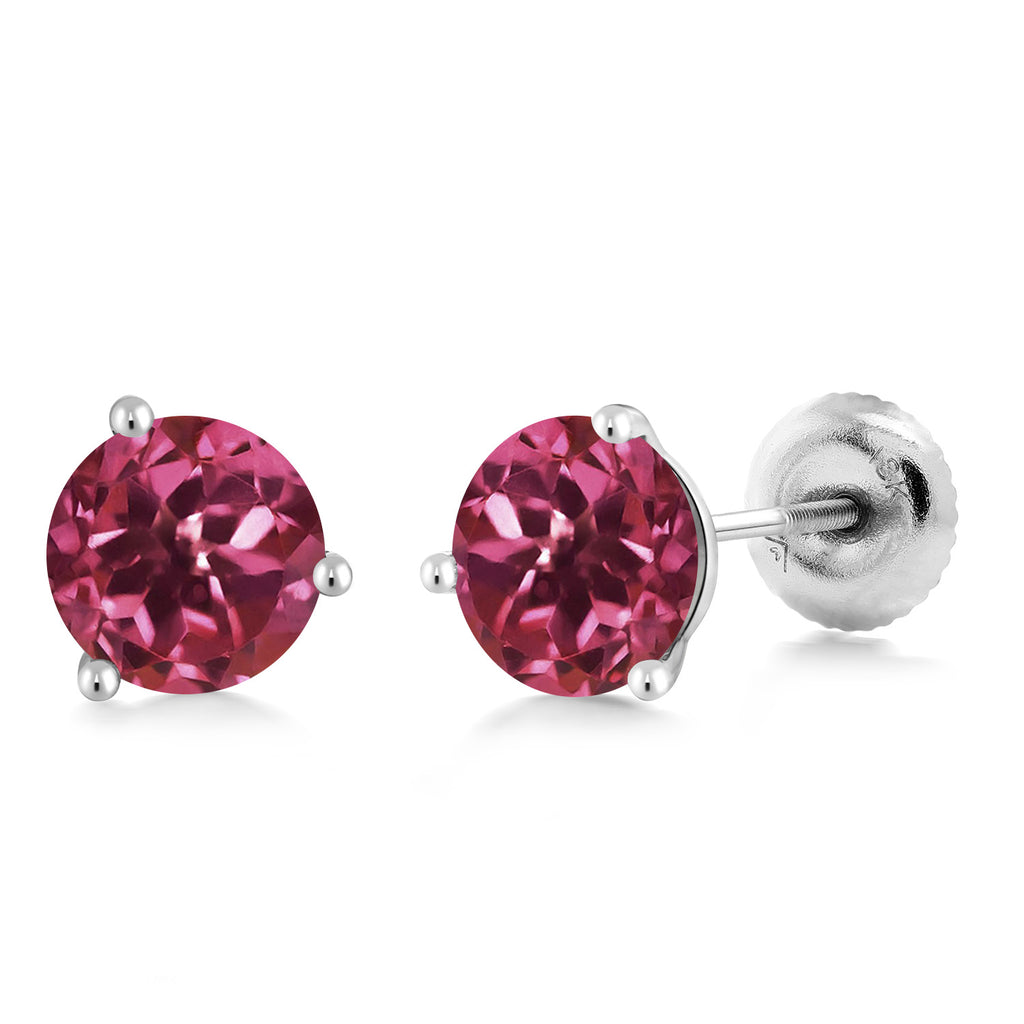 Tourmaline - October_18K White Gold 5MM Round Gemstone Birthstone 3 Prong Martini Screw Back Stud Earrings | Gold Earrings For Women Men