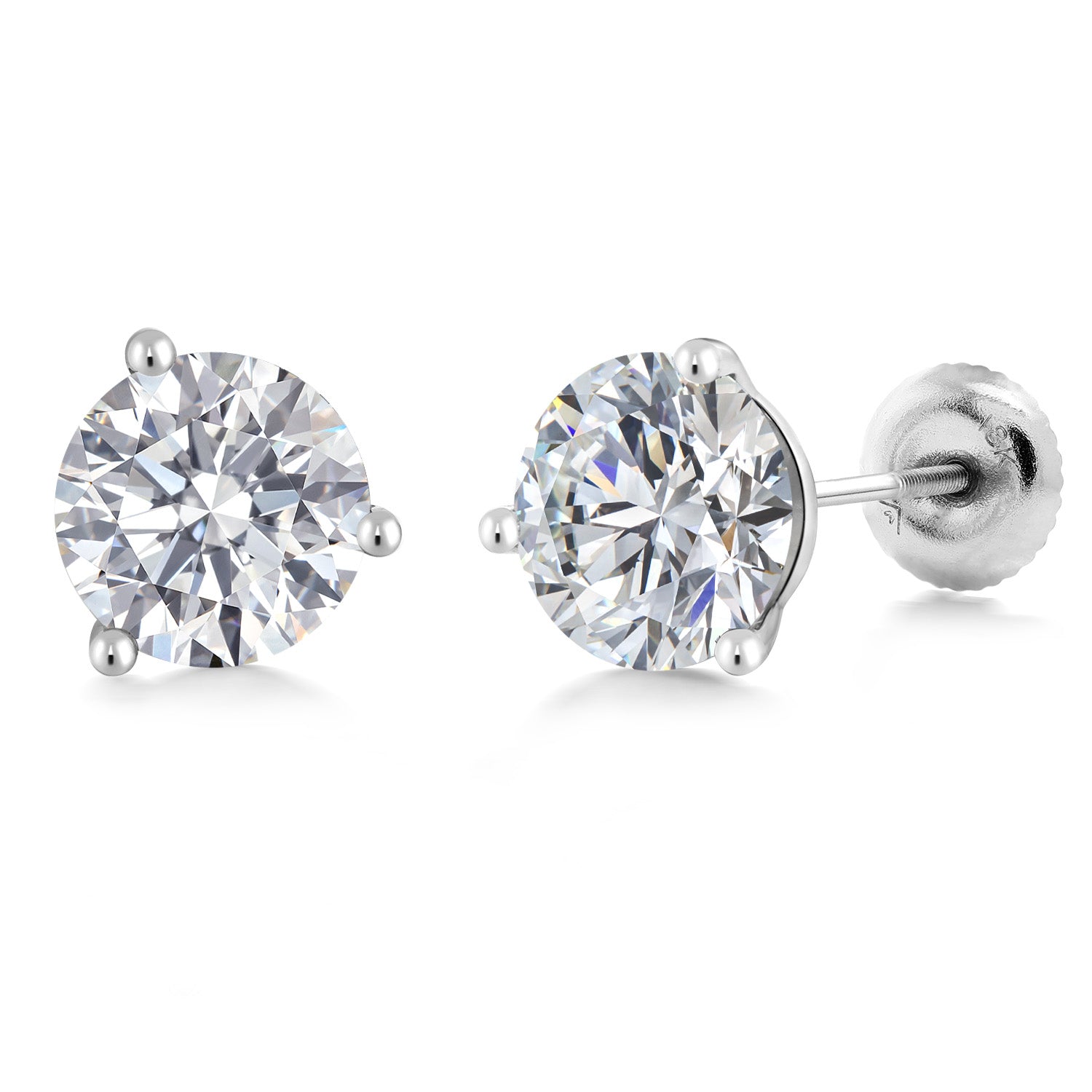 2.00 Ct 18K White Gold IGI Certified Lab Grown Diamond Martini Screw Back Stud Earrings For Women Men | 1 Ct Each Round 6.5MM | E-F Color | VS1-VS2 Clarity