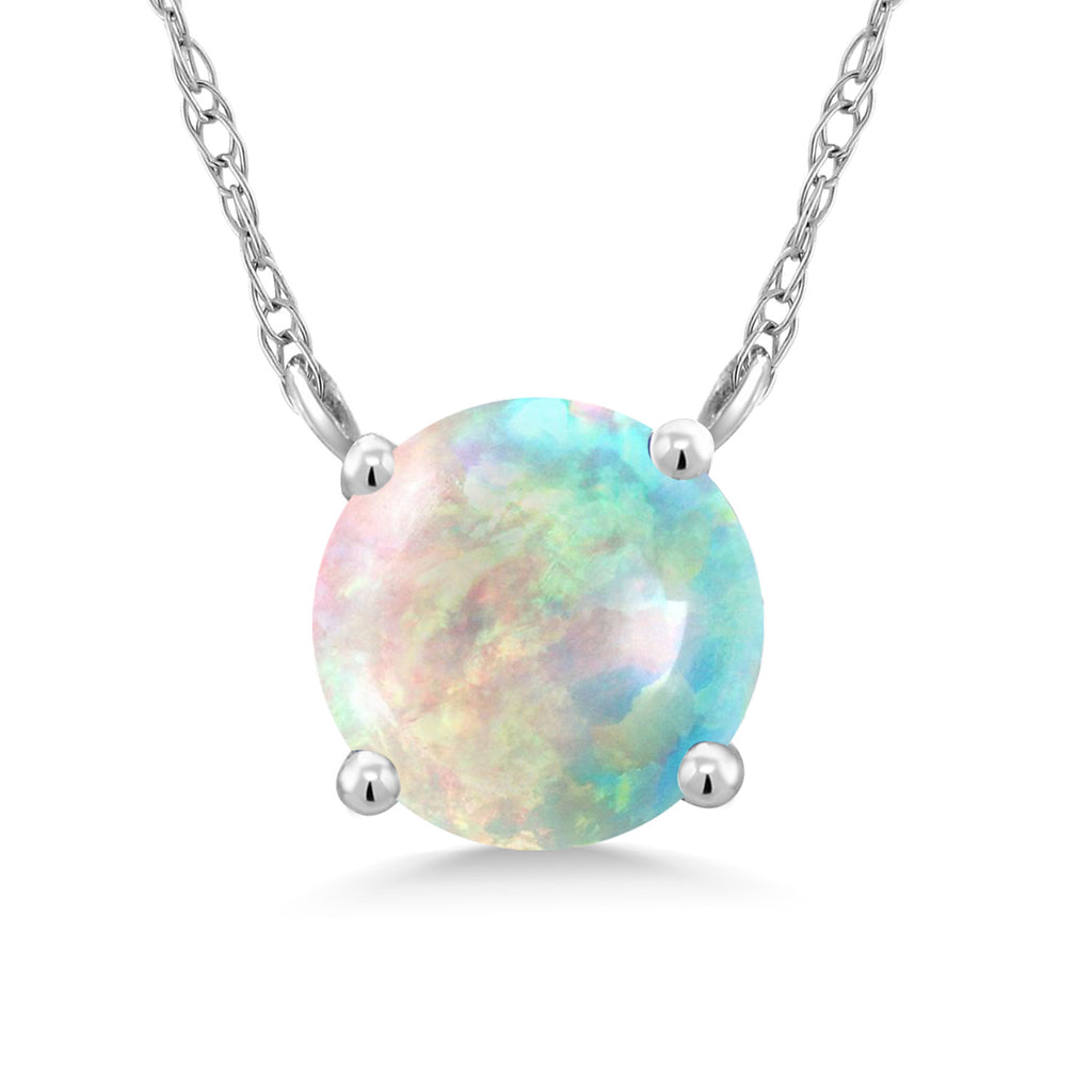 White Opal-Cabochon - October_Necklace in 18K White Gold